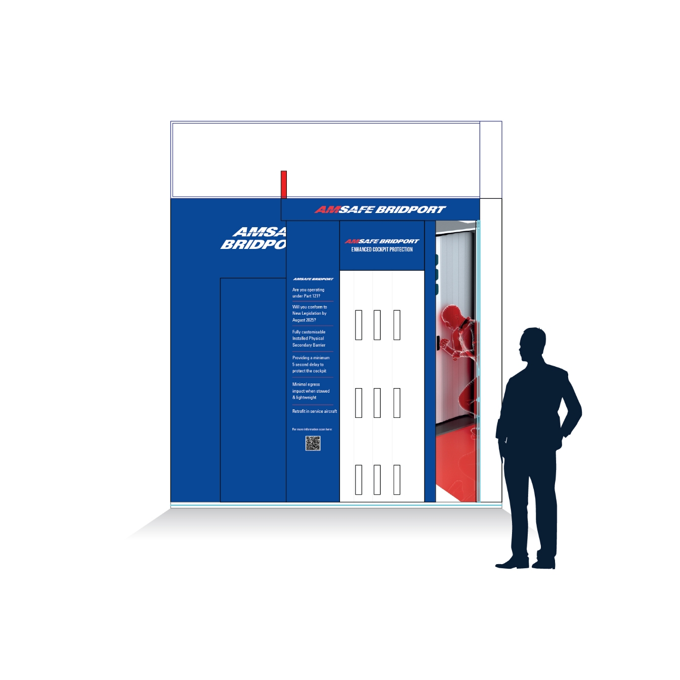 AmSafe modular partition wall showcasing flexible exhibition stand design and cohesive branded environment.