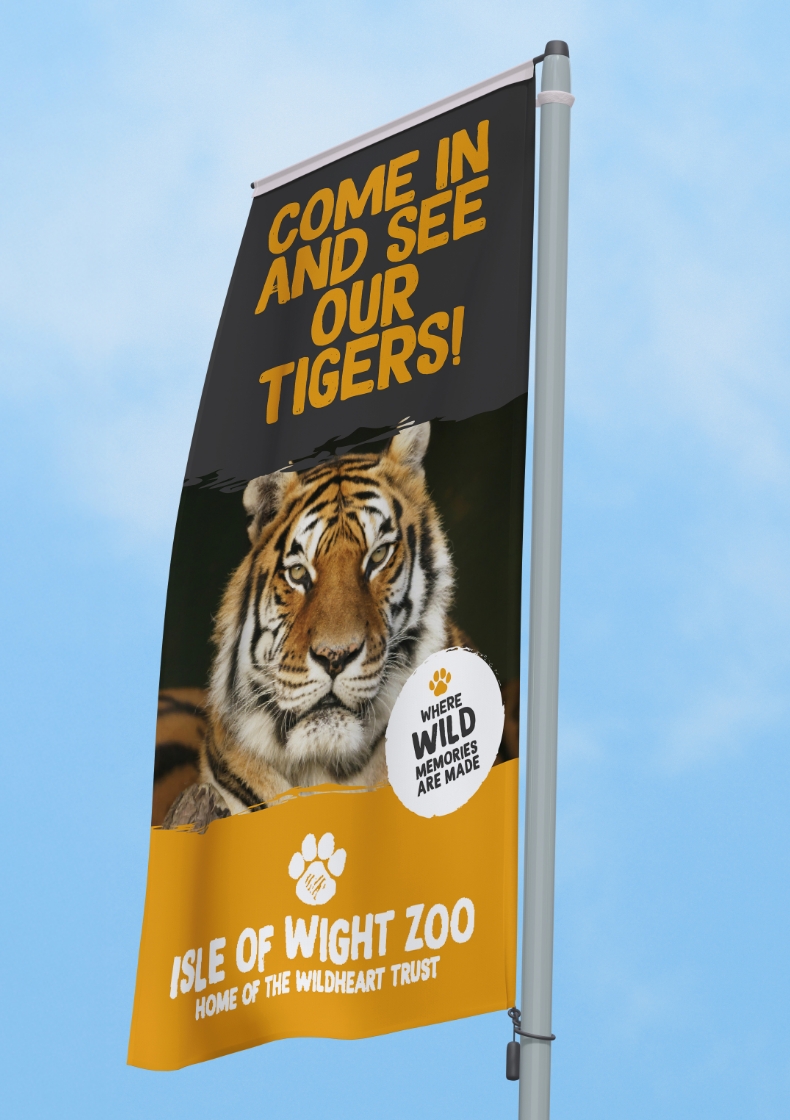 Isle of Wight Zoo branded flag design for experiential spatial campaign by CUCO Creative